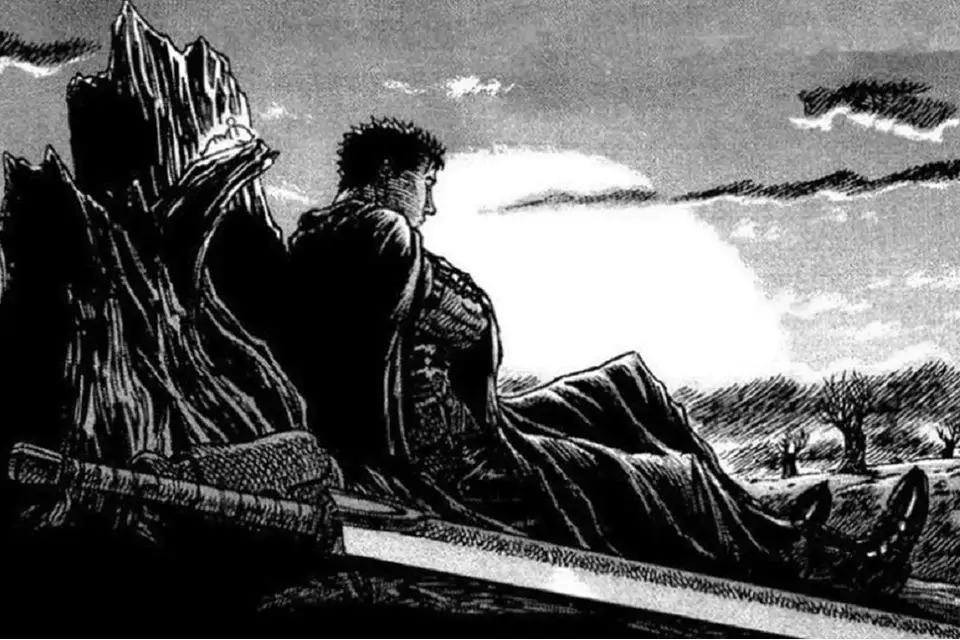 Berserk Gut en train de regarder un coucher de soleil